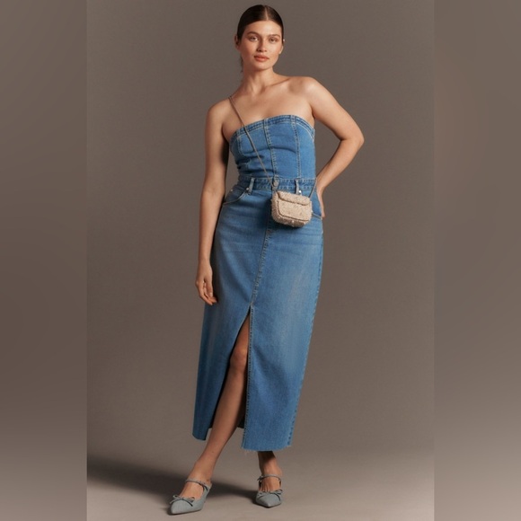 Pilcro - The Madi Front-Slit Denim Dress Strapless Western Boho - XSP - Picture 1 of 15